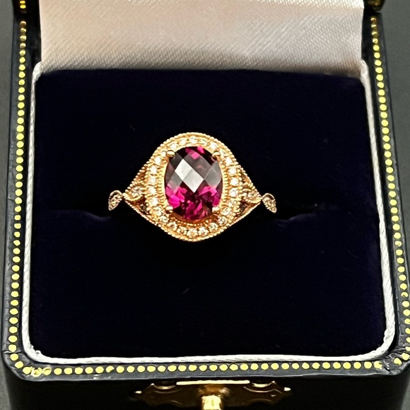 Levian Jewelry - 14k LeVian rose gold with rhodolite, champagne and white diamond ring